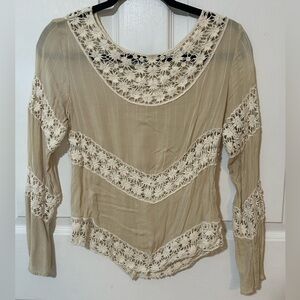 Pinky Beige Lace Accent Blouse